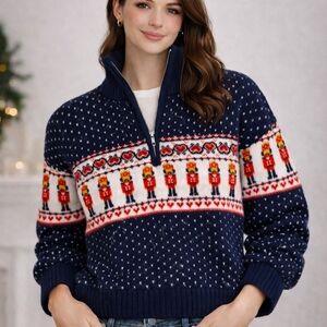 Wild Fable Navy Blue Turtleneck Sweater with Nutcracker Design